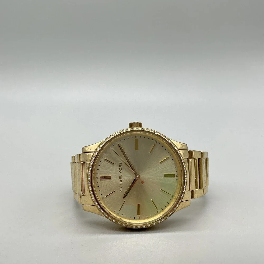 Michael Kors Bailey Womens Watch 38mm Gold Tone Crystal MK-3808 New Battery 6.5
